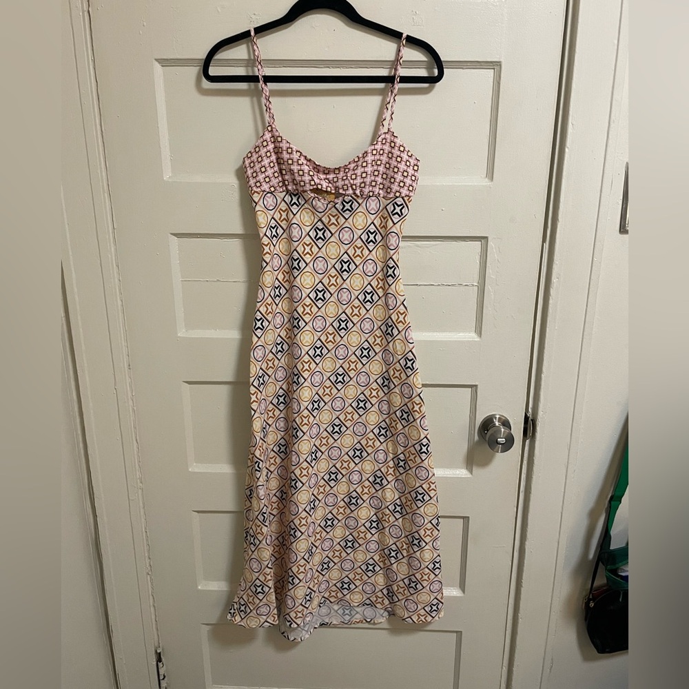 Patterned Pink and Cream Midi Dress